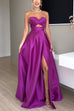 Rebadress Strapless Lace-up High Slit Satin Maxi Party Dress