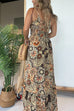 Rebadress V Neck Back Lace-up Slit Floral Print Maxi Cami Dress