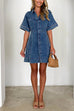 Short Sleeves Collared Button Down Denim Mini Dress