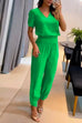 Rebadress V Neck Short Sleeve Top High Waist Tapered Pants Set