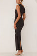 Rebadress Asymmetric Shoulder Back Slit Waisted Maxi Dress