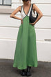 Rebadress V Neck Color Block Sleeveless Maxi Swing Dress