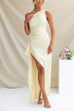 One Shoulder Side Slit Ruched Maxi Dress