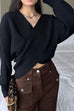 Rebadress V Neck Criss Cross Front Ribbed Knit Sweater