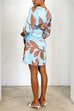 V Neck Tie Knot Printed Wrap Mini Dress