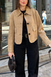 Rebadress Lapel Button Up Pocketed Faux Suede Crop Jacket