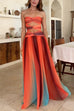 Strapless Twist Front Cut Out Colorful Mesh Maxi Dress