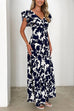 V Neck Ruffle Sleeves Paisley Print Maxi Dress