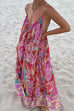 Rebadress V Neck Spaghetti Strap Backless Floral Print Maxi Vacation Dress