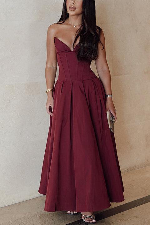 Rebadress V Neck Strapless Corset Swing Maxi Dress