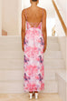 Rebadress Lace-up Backless Floral Print Bodycon Maxi Cami Dress