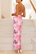 Rebadress Lace-up Backless Floral Print Bodycon Maxi Cami Dress