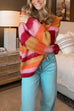 Rebadress V Neck Rainbow Striped Casual Pullover Sweater