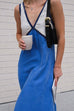 Rebadress V Neck Color Block Sleeveless Maxi Swing Dress