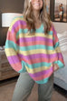 Rebadress V Neck Rainbow Striped Casual Pullover Sweater