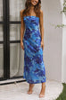 Rebadress Strapless Scooped Cowl Backless Floral Print Maxi Dress