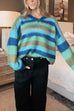 Rebadress V Neck Rainbow Striped Casual Pullover Sweater