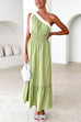 Rebadress Tie Bow One Shoulder Waisted Ruffle Maxi Dress