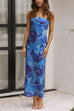 Rebadress Strapless Scooped Cowl Backless Floral Print Maxi Dress