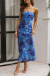 Rebadress Strapless Scooped Cowl Backless Floral Print Maxi Dress