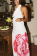 Rebadress Halter Cowl Neck Backless Floral Print Maxi Dress