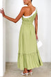 Rebadress Tie Bow One Shoulder Waisted Ruffle Maxi Dress