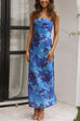 Rebadress Strapless Scooped Cowl Backless Floral Print Maxi Dress