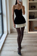 Rebadress Strapless Velvet Patchwork Color Block Mini Dress