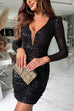 Rebadress Mesh V Neck Ruched Sequin Bodycon Mini Party Dress