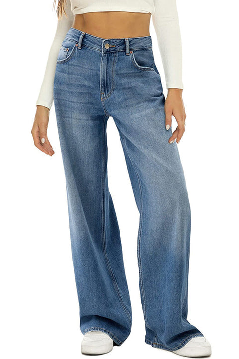 Rebadress Casual Wide Leg Distressed Denim Pants