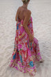 Rebadress V Neck Spaghetti Strap Backless Floral Print Maxi Vacation Dress