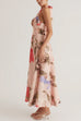 V Neck Halter Back Lace-up Floral Print Maxi Dress