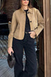 Rebadress Lapel Button Up Pocketed Faux Suede Crop Jacket