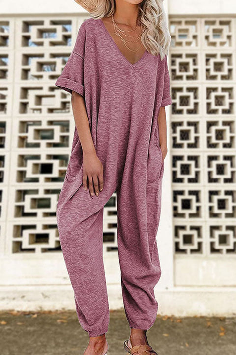 Rebadress V Neck Half Sleeves Loose Fit Jumpsuit