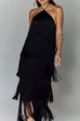 Rebadress Chicest Halter Ruffle Layered Fringe Maxi Party Dress