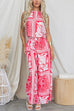 Sleeveless Crop Top and Elastic Waist Wide Leg Pants Printed Set