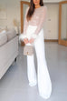 Rebadress Feather-Paneled Long Sleeves Bell Bottoms Sequin Jumpsuit