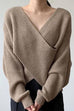 Rebadress V Neck Criss Cross Front Ribbed Knit Sweater