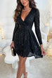 Rebadress Wrap V Neck Waisted Sequin Mini Party Dress