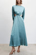 Rebadress Long Sleeves Cut Out Waist Pleated Maxi Dress