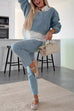 Lapel Long Sleeves Splice Faux Two-piece Denim Top