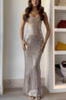 Rebadress Strapless Back Slit Rhinestone Bodycon Maxi Party Dress