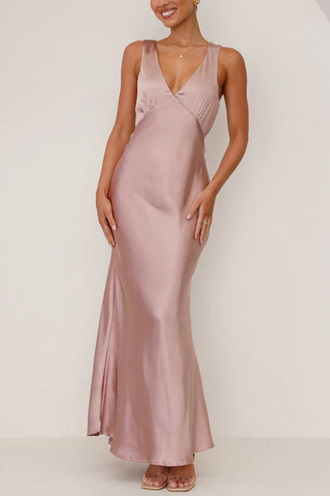 Rebadress V Neck Sleeveless Maxi Party Dress