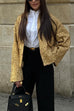 Rebadress Stand Collar Zip Up Pocketed Sequin Jacket