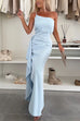 One Shoulder Draped Slit Maxi Cami Dress