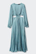 Rebadress Long Sleeves Cut Out Waist Pleated Maxi Dress