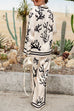 Rebadress Coral Reef Print Long Sleeves Blouse Shirt Wide Leg Pants Satin Set