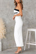 Strapless Back Slit Color Block Bodycon Maxi Dress