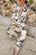 Rebadress Coral Reef Print Long Sleeves Blouse Shirt Wide Leg Pants Satin Set