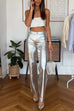 Rebedress High Rise Metallic Faux Leather Cropped Pants